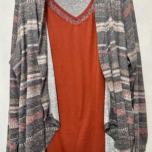 Faded Glory Women's Striped Cardigan in Gray and Pink